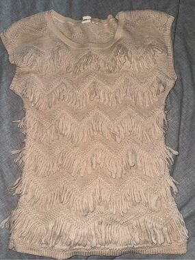 Anthropologie Beige Fringe Chevron Knit Tank